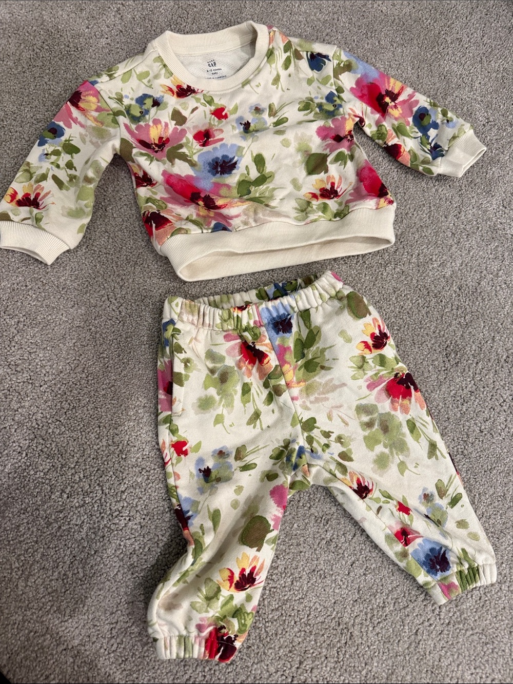 GAP Cream Floral Joggers & Sweatshirt Set in Pink, Green, Blue